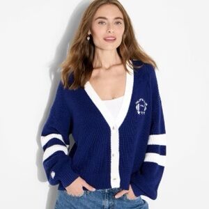Navy Blue Women's Game Day V-Neck Button-Front Cardigan - Wild Fable NWT szXS